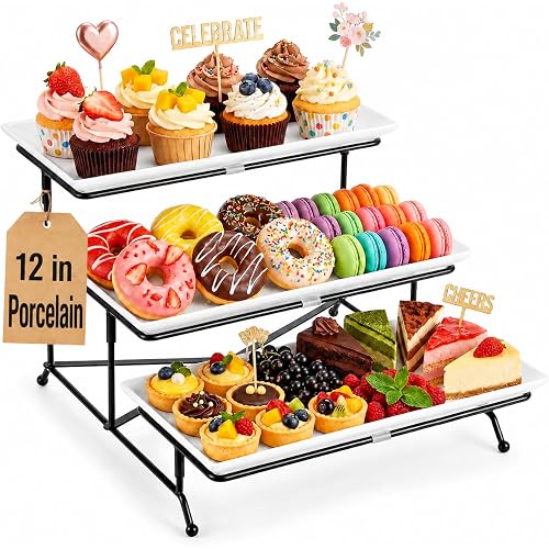 3 Tier Serving Tray, 12 Inch Dessert Display Stand, Black Stand