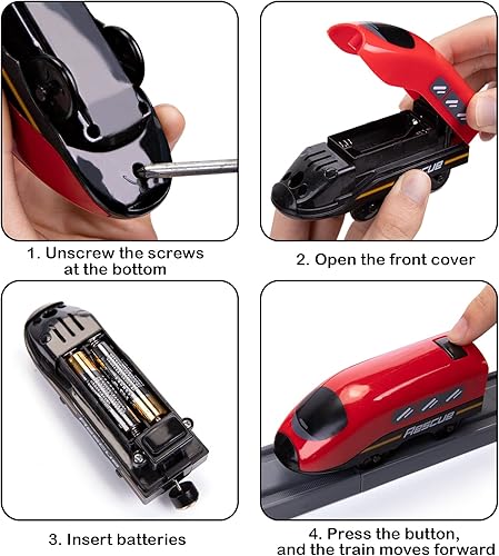 Vista 5 de Juegos de trenes para niños pequeños, 66 piezas de juguete de trenes con pilas y pistas (conexión magnética), compatible con Thomas, Brio, regalos