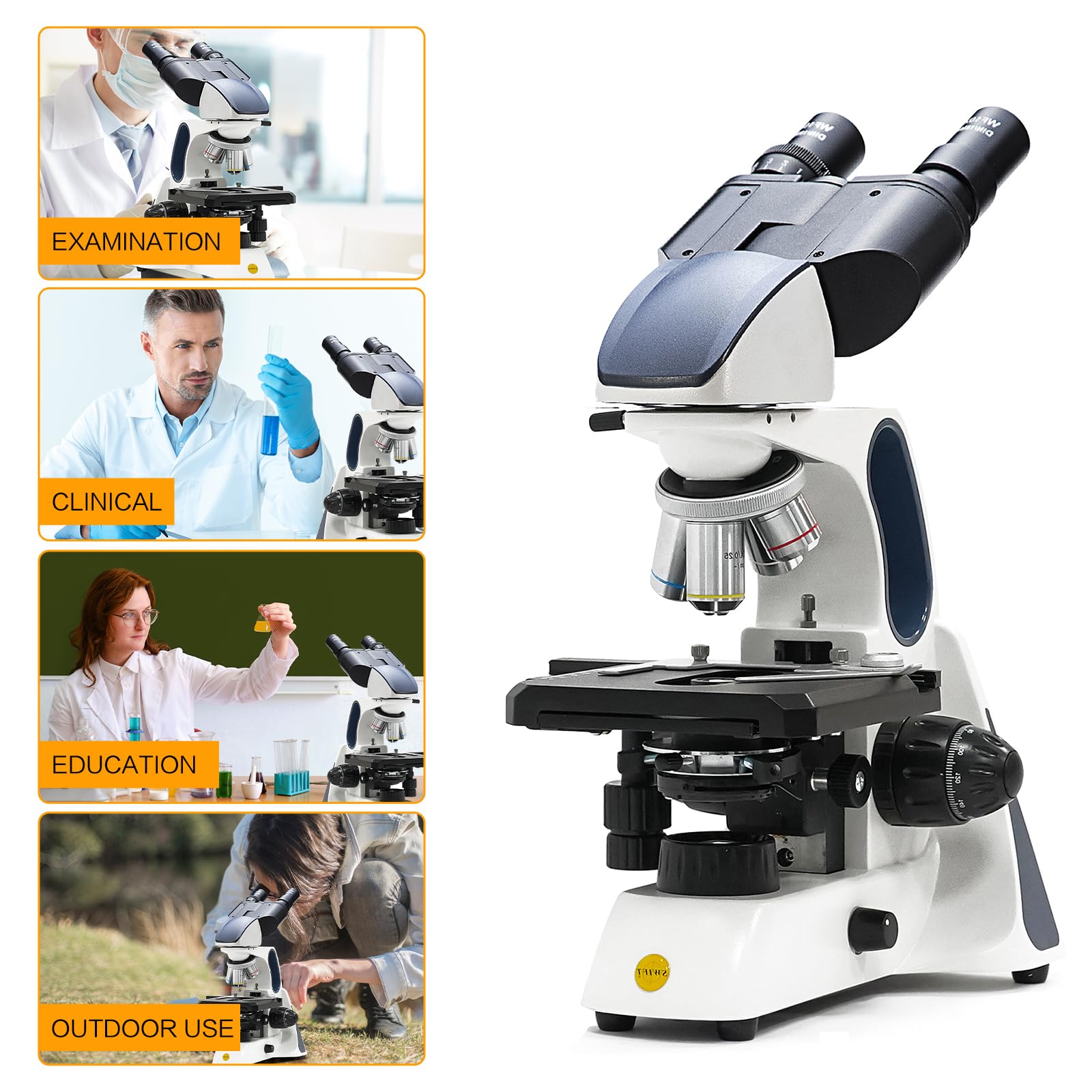 SWIFT SW400 Binokulares Compound-Mikroskop, 40X-2500X, Unendliches optisches System, Labor-Mikroskop mit WF 10X/25X Okularen, LED, Ultra-präzise Fokussierung, wiederaufladbar, kamerakompatibel