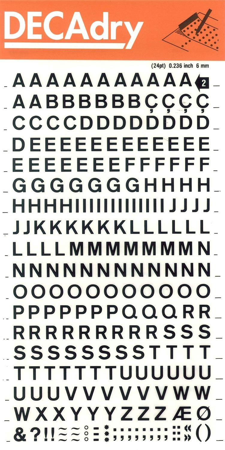 Transferable Letters and Numbers, Black, Letters, 6 mm, Black