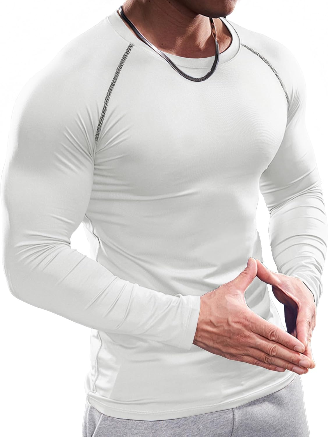 Fioboc Men's Long Sleeve Compression Shirts PerformancePro Active Crew Neck Tee Moisture Wicking Quick Dry Gym Running Shirts - Image 3