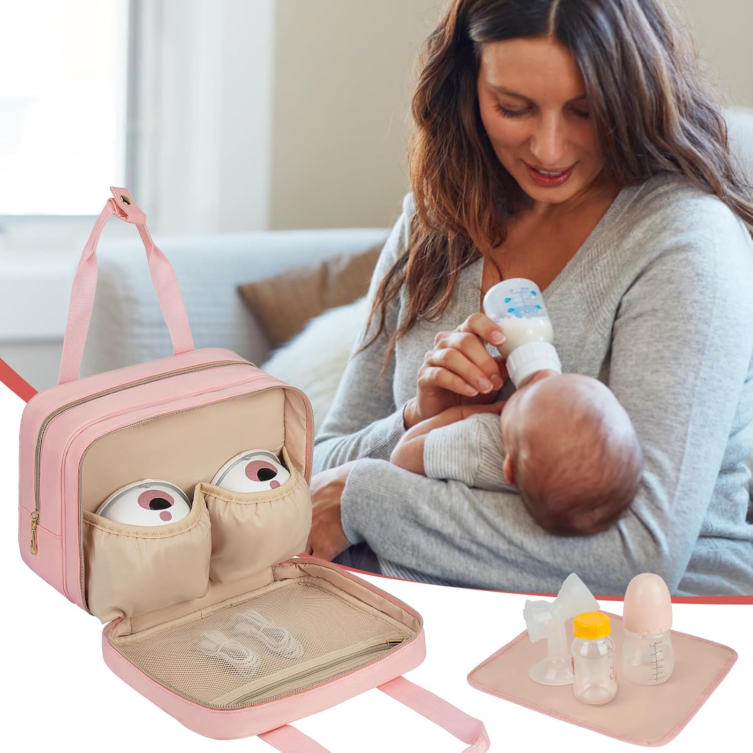Wearable Breast Pump Storage Bag Compatible with Momcozy/Medela/Elvie/Willow Breast Pump with Ice Pack and Water Resistant Mat,Breastmilk Cooler Travel Bag with Ice Pack,Bag Only