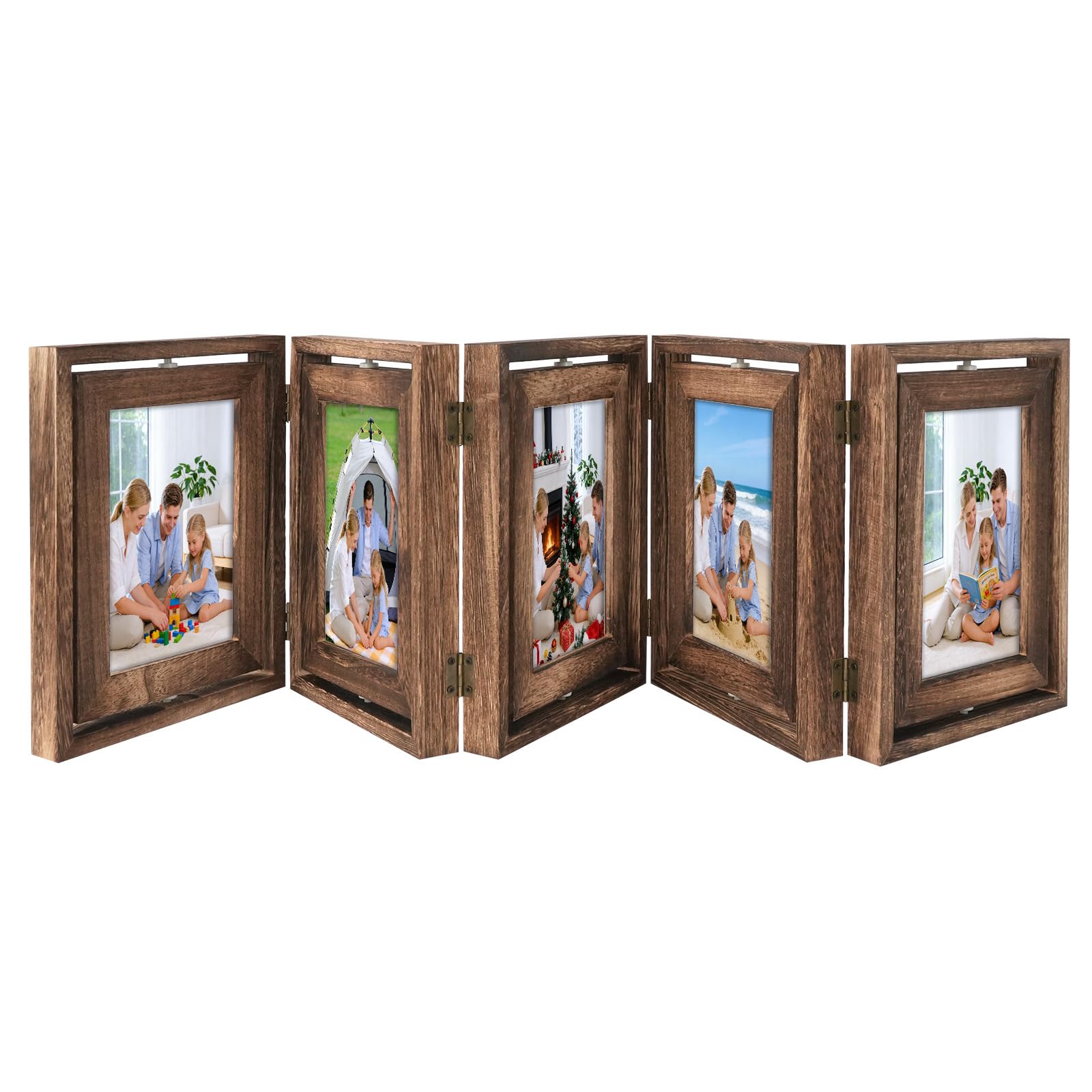 CXRYLZ-FUR Double Sided Rotating Picture Frames 4x6, 360Β°Spinning Rustic Wooden Foldable Photo Frames Collage, Home Decor Desktop Display Stand for Family Wedding Gift (5 Frame)