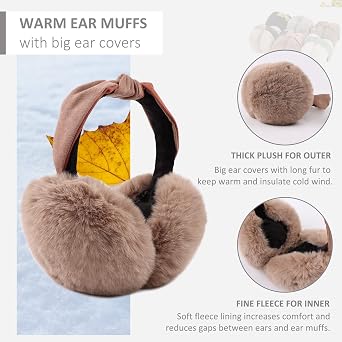 Peecabe Winter Women Earmuffs Faux Fur Girls Ear muffs Warm Unisex Kids Ear Covers Foldable Outdoor Boy Ear Warmers for Women