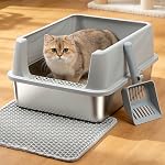 Stainless Steel Litter Box, High Sided Large Metal Cat Litter Boxes Easy Clean, Non Stick and No Smell, Suitable for Adult Cat