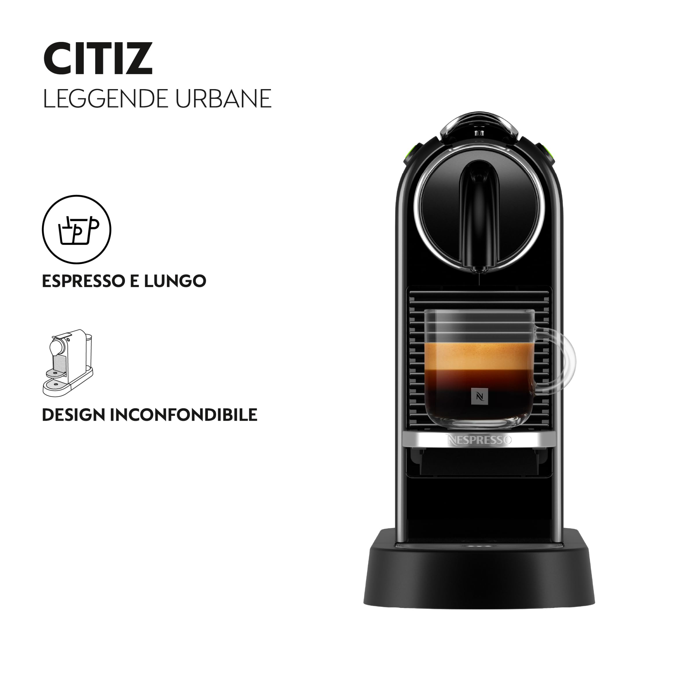 Nespresso Citiz EN167.B, Macchina da caffè di De'Longhi, Sistema Capsule Nespresso, Serbatoio acqua 1L, Colore Limousine Black
