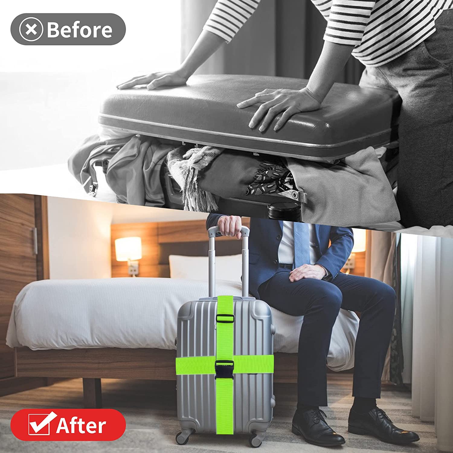 Sangle Bagage Lot 2 Avec Étiquettes - Identification Valise, Voyage Sangles Bagage