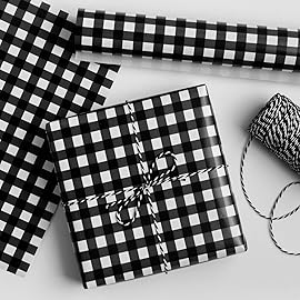 WRAPAHOLIC 30 Inch Plaid Wrapping Paper Roll - Black and White Plaid Design for Birthday, Holiday, Party, Wedding, Baby Shower Packing - 30 inch x 33 feet