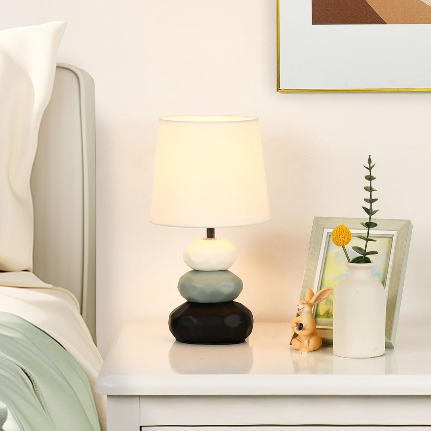 Lampwell BERO Off White Small Table Lamp for Living Room as Bedside Table Lamp for Bedroom,Modern Kids Night Ceramic Table Lamp, Φ6.50×H11.89IN,Bulb Excluded