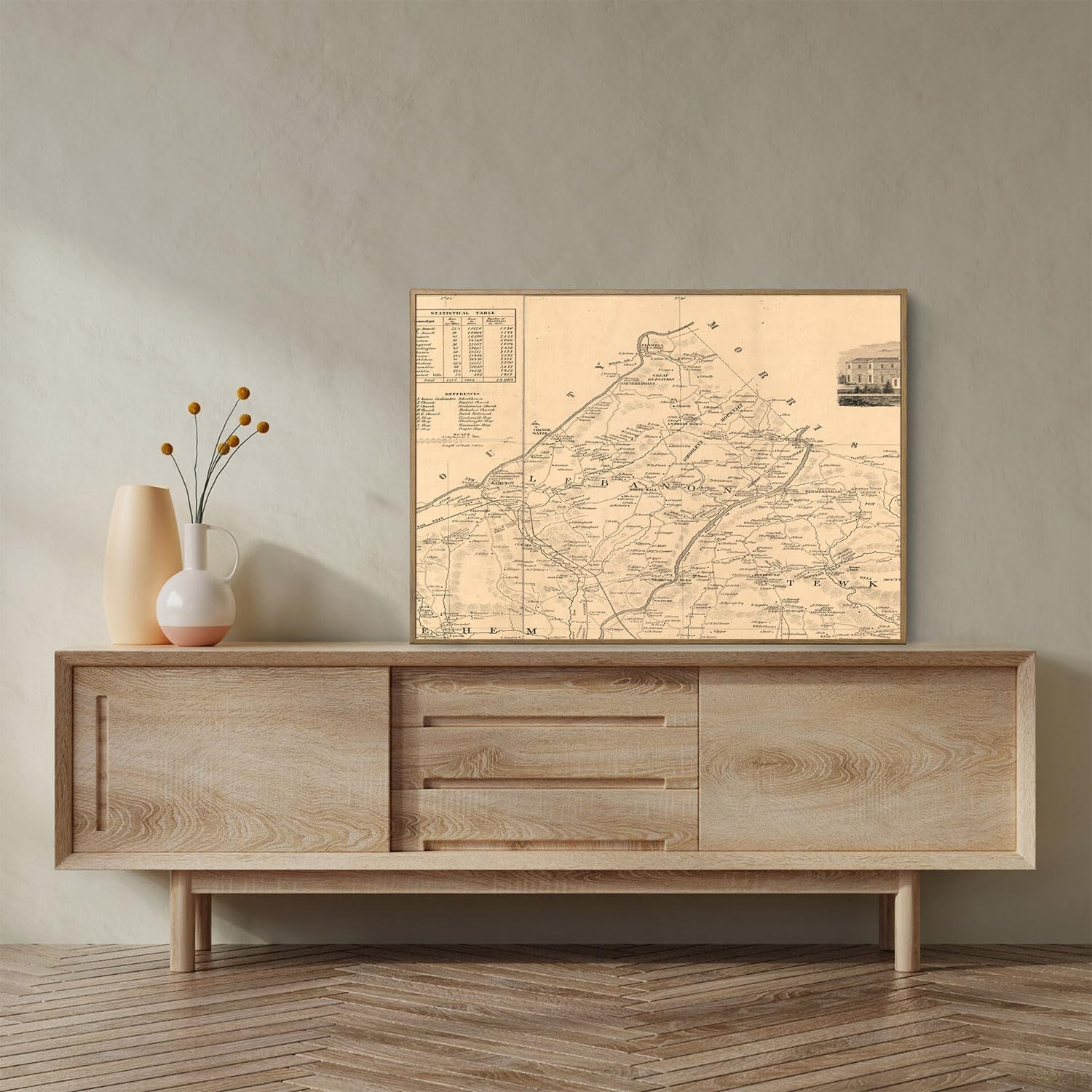 Historical Map Poster of Lebanon 1851 New Jersey Genealogy Hunterdon County | 11x17 12x18 16x24 24x36 Unframed Print Wall Art | Vintage Antique Rustic Gift | Home Office Decor