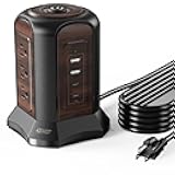 SUPERDANNY Power Strip Tower Surge Protector, 10 Ft Extension Cord with Multiple Outlets, 9 Outlets, 4 USB Ports (2 USB C), 1080 Joules, 3-Prong, Grounded, Desktop Charging Station for Home, Office