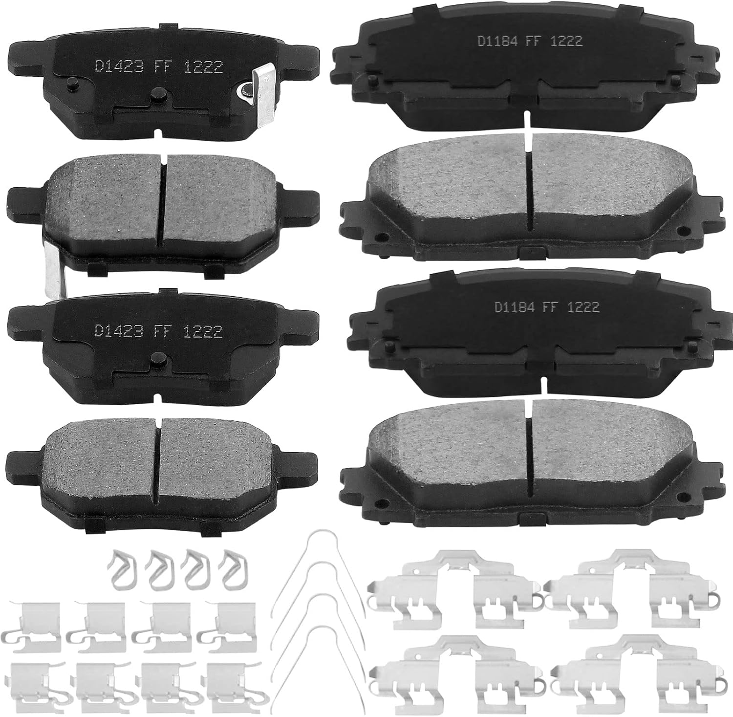 8 PCS Front & Rear Ceramic Brake Pads w/Hardware Kits Fits for 2011-2017 Lexus CT200h, 2010-2019 Toyota Prius, 2012-2015 Toyota Prius Plug-In, 2017-2019 Toyota Pruis Prime Low Dust Brake Pad