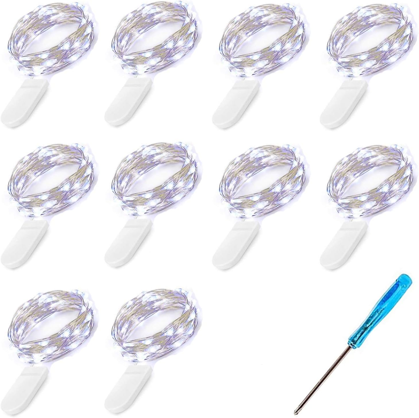 Fainyearn 10 Pack Fairy String Lights Battery Operated(Incl) LED Moon Lights Wire Vase Lights for Centerpieces Party DIY Wedding Table Decorations Holiday Festival(White)