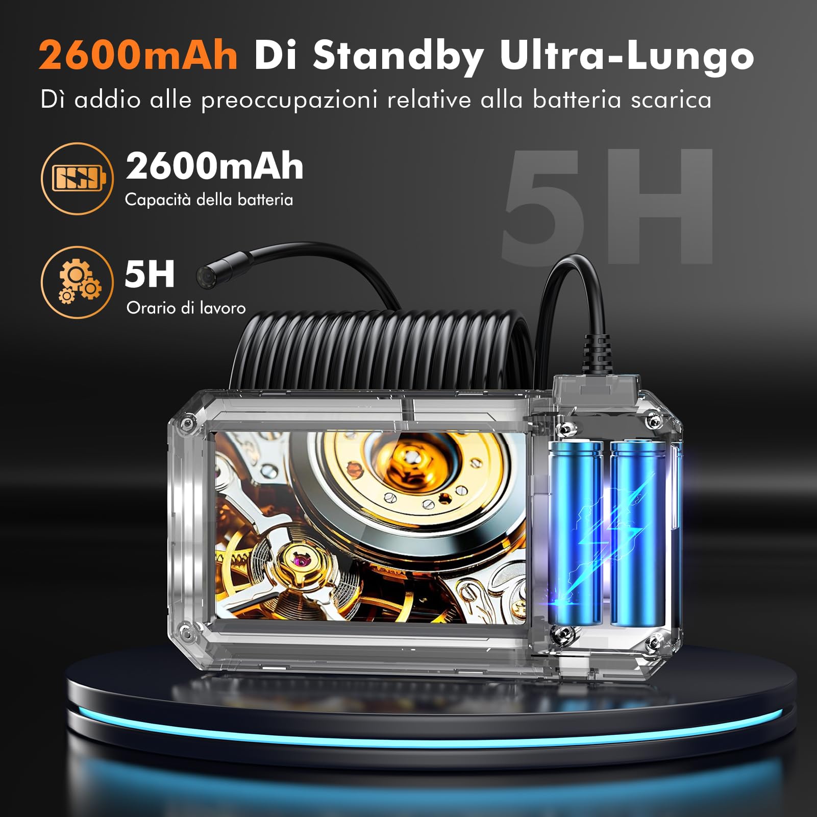 4.3" Endoscopio Professionale, 1080P HD Telecamera Endoscopica,Impermeabile IP67 telecamera ispezione tubi con 8 luci LED,Endoscopio Industriale,16.5FT/5, 2600mAh