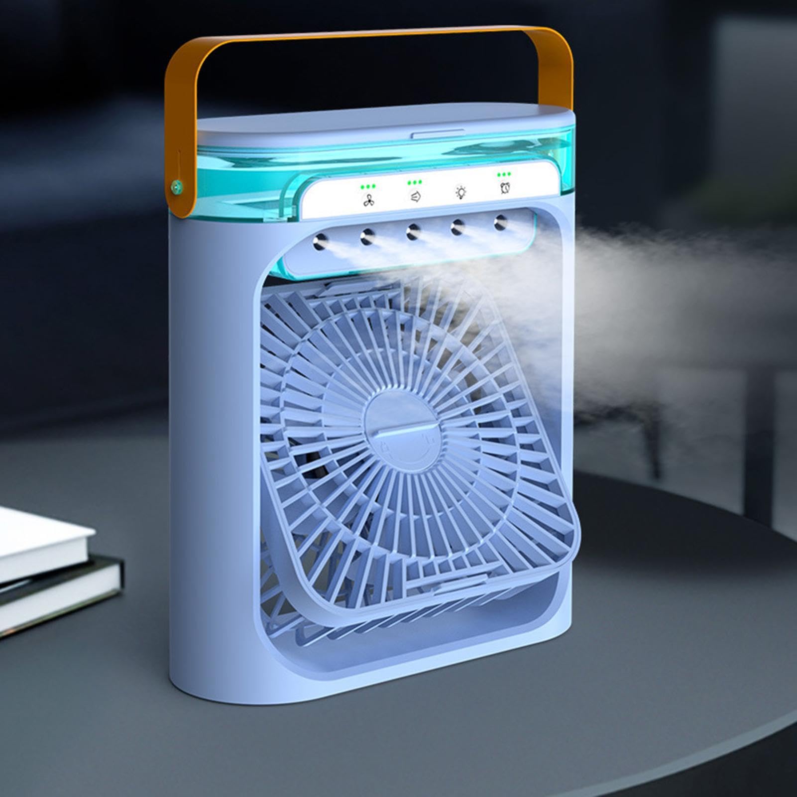 Ventilatore Portatile con Nebulizzazione Mini Ricaricabile a 3 Velocità | Raffrescatore d'Aria con LED Per Interni Camera Viaggio Campeggio Picnic Vacanza