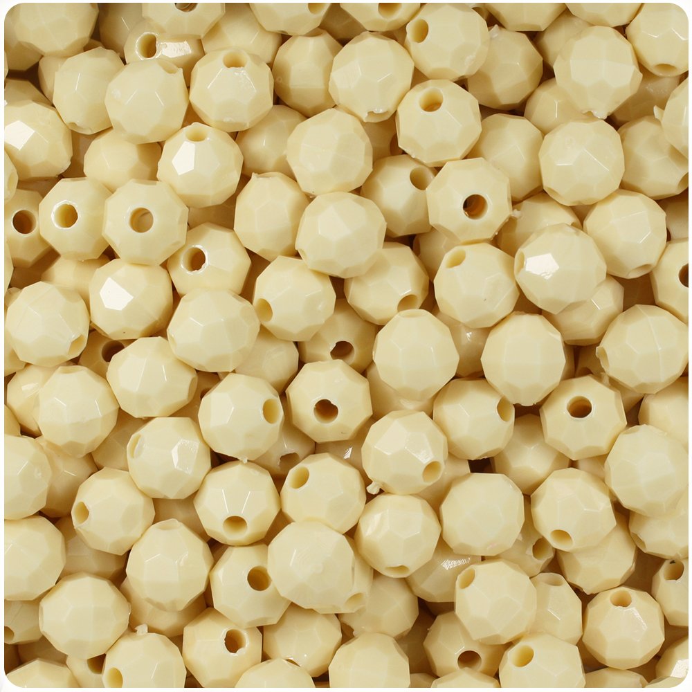 BeadTin Ivory Opaque 8mm Faceted Round Plastic Craft Beads (450pcs)
