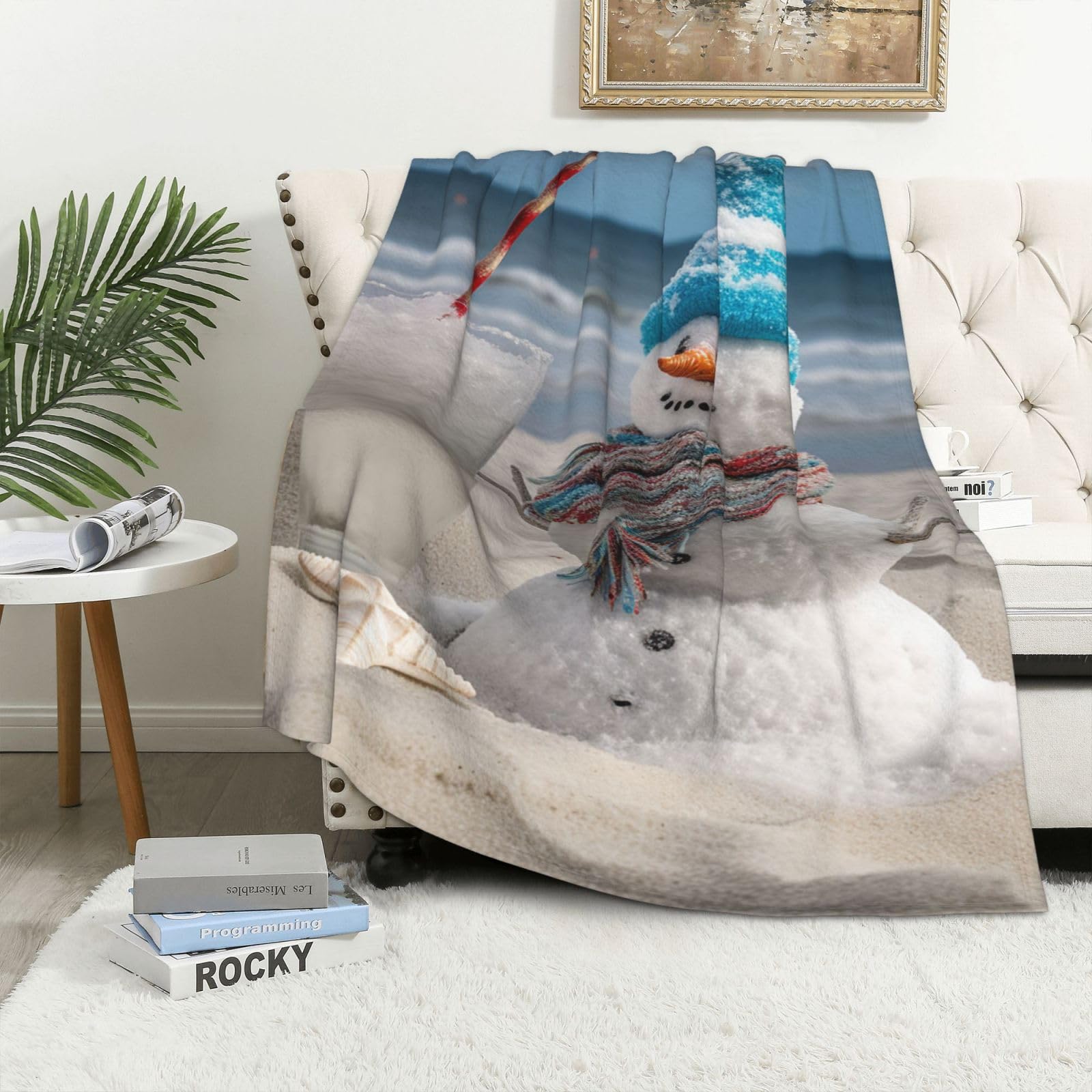 Couverture polaire hêtre bonhomme de neige jeté de canapé chaud et doux