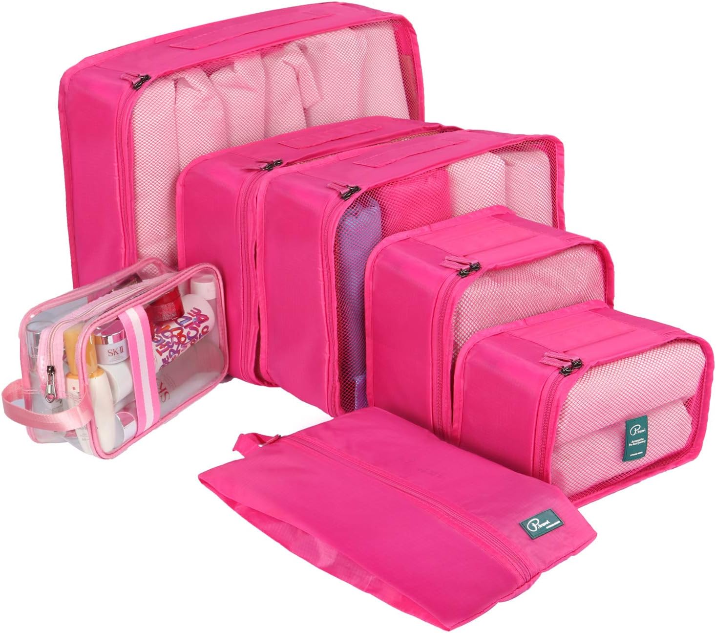  | 6 Set Packing Cubes-Travel Luggage Organizers with Shoe Bag -Pink Protea | Packing Organizers