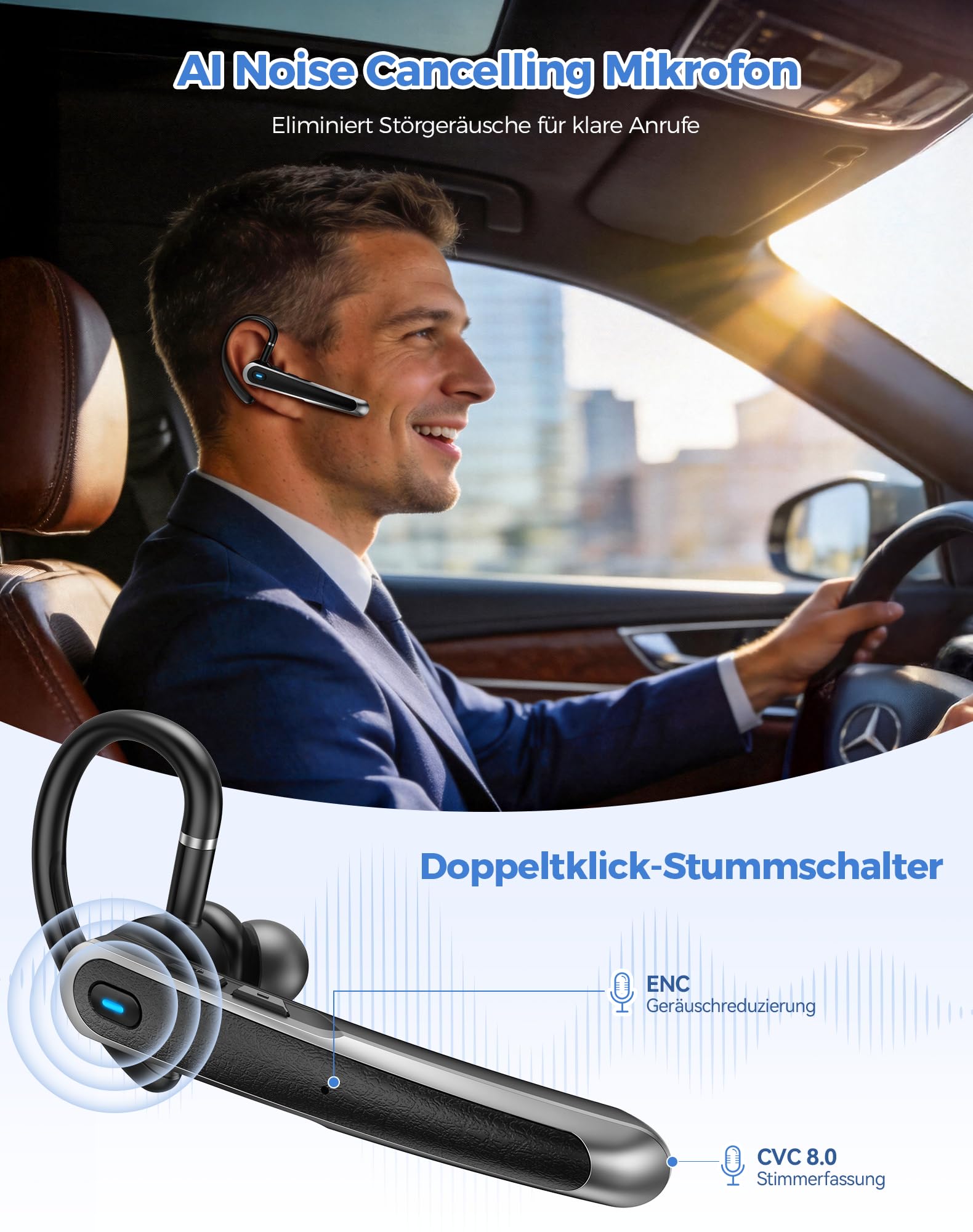 TECKNET Auriculares Bluetooth 5.4 con micrófono, doble micrófono ENC con cancelación de ruido, intercambio de IA en tiempo real, auriculares inalámbricos Bluetooth con batería de 56 horas y bolsa de