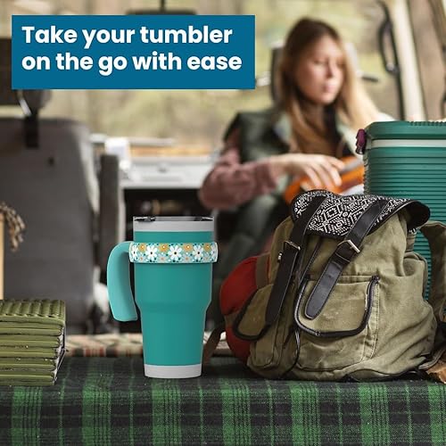 Miniatura 5 de For YETI Handle - Vaso de 30 onzas, compatible con mango de vaso YETI de 30 onzas, diseño floral pequeño, turquesa, paquete de 1