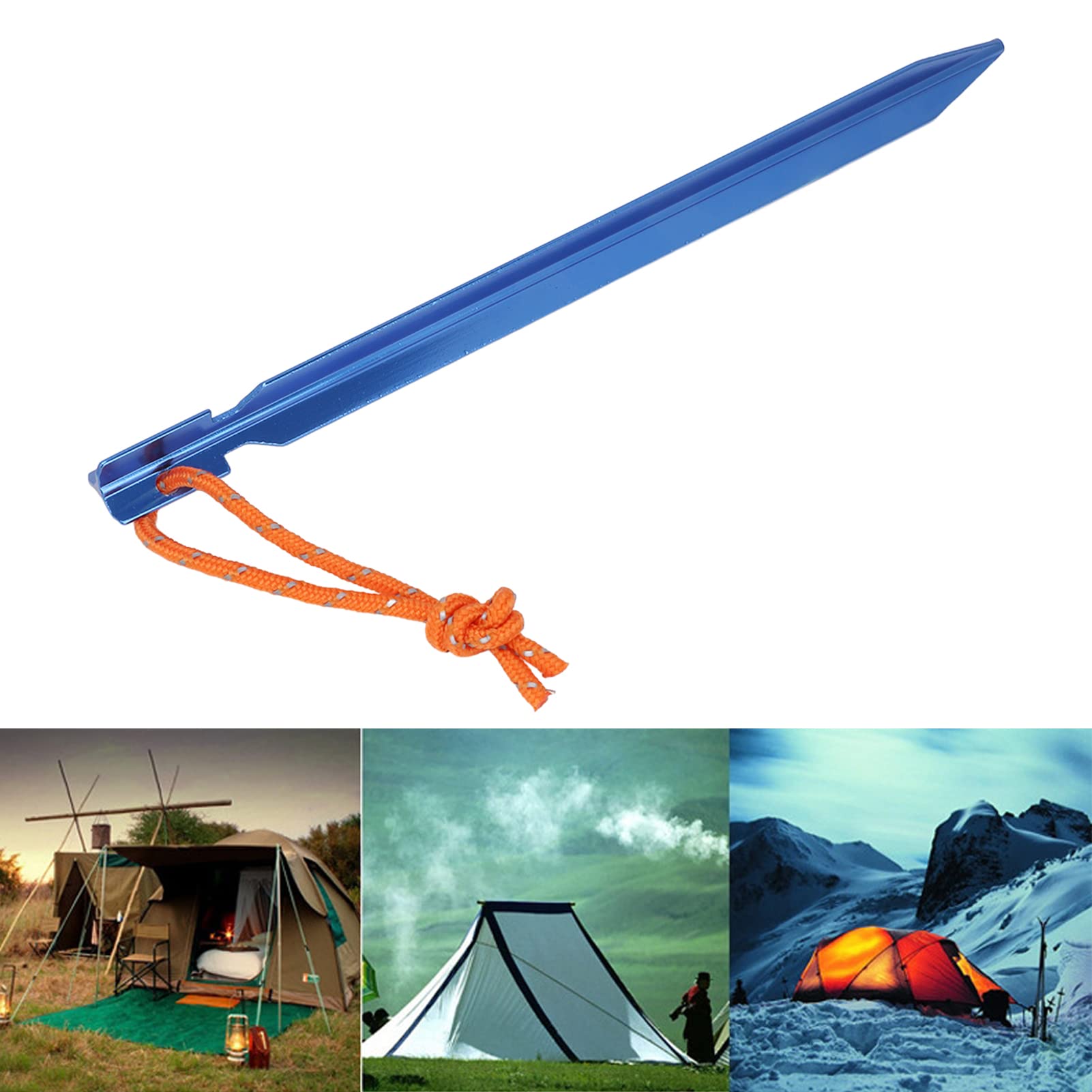 Picchetti per tende a forma di V, robusti, in lega di alluminio, picchetti da campeggio, picchetti per tende ultraleggeri lunghi 18 cm con corde per accessori per tende da campeggi (Blu)