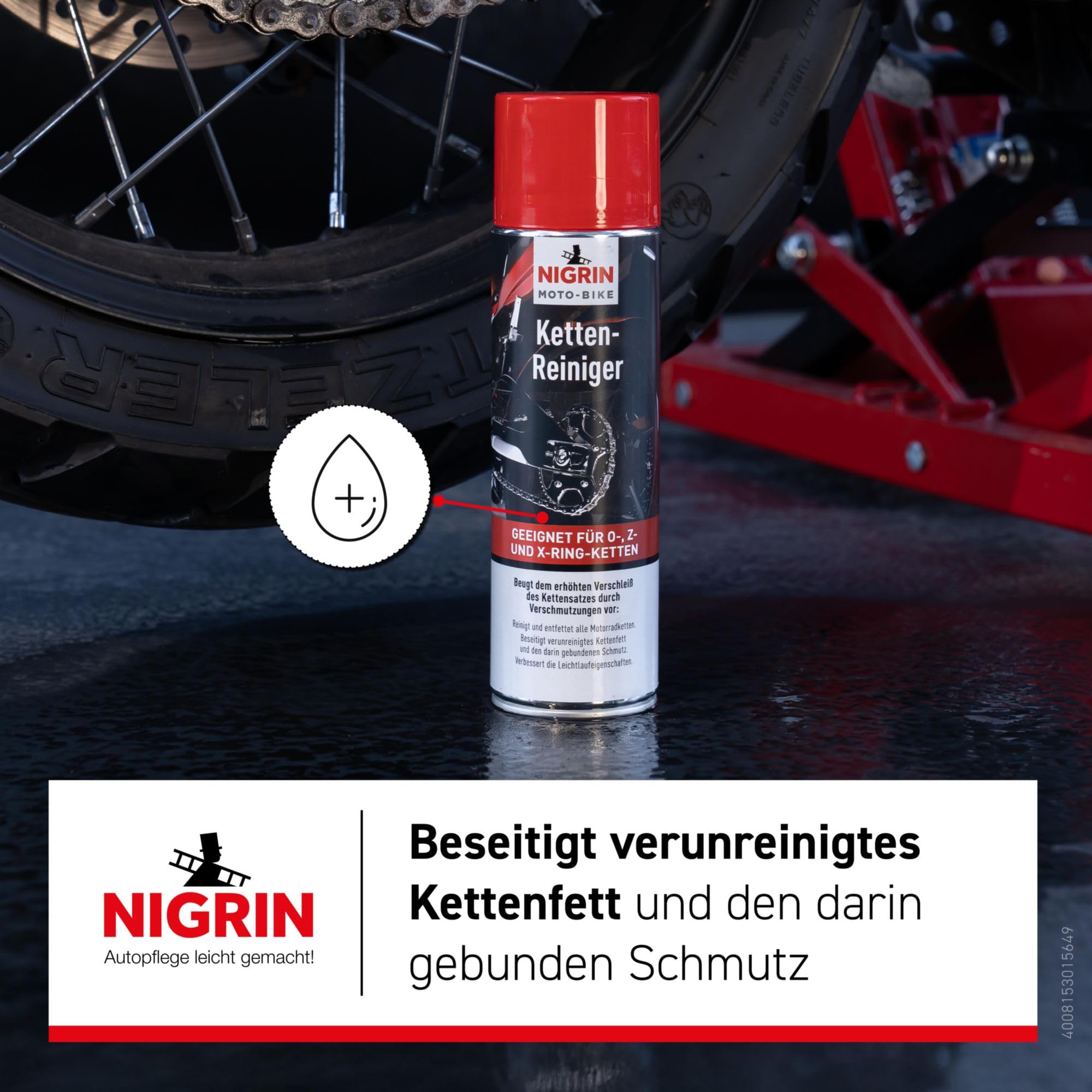NIGRIN MOTO-BIKE - Detergente per catena per moto, adatto per catene O, Z e X, 500 ml