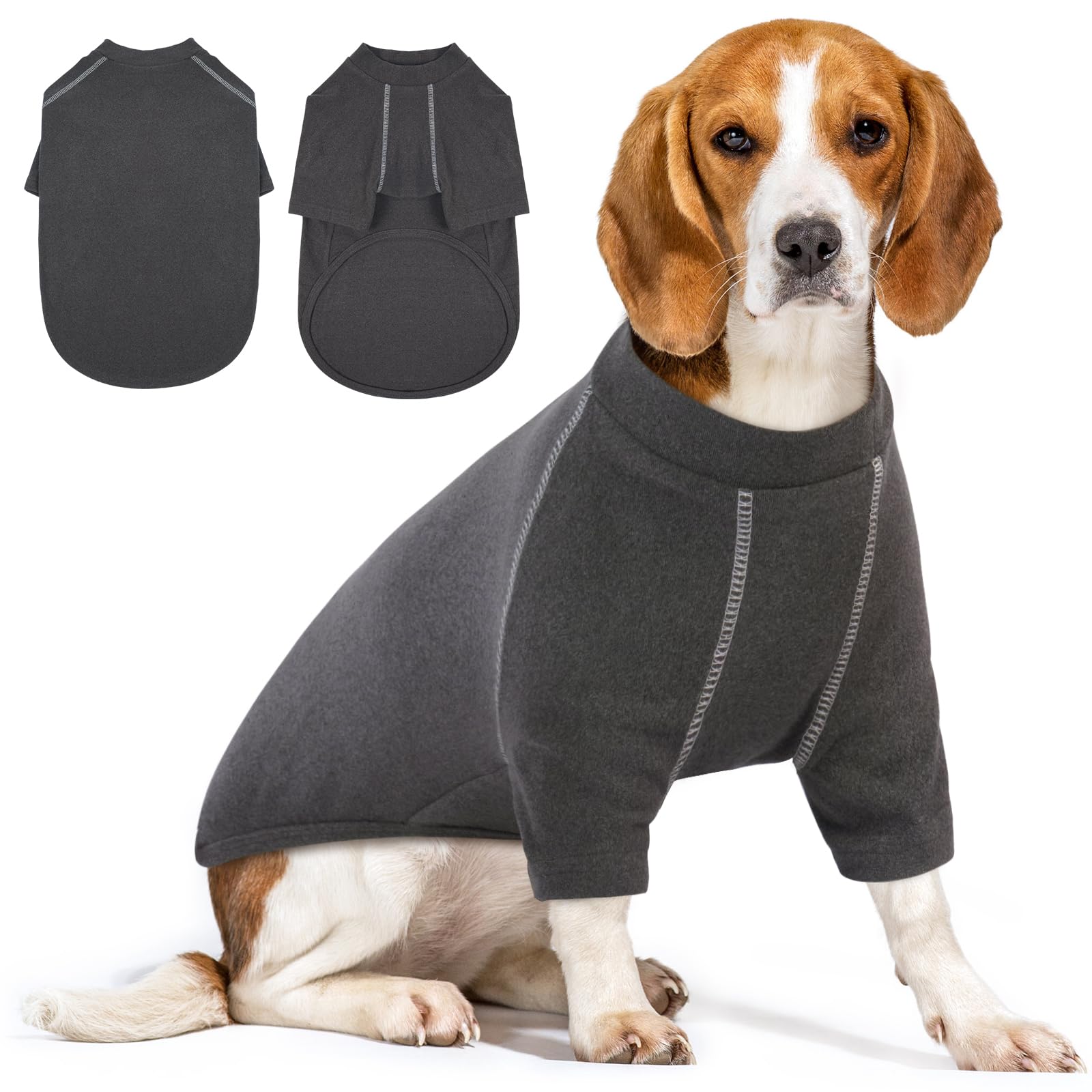 IECOii Fleece Dog Jumper Large Size Dog,Stretchy Fleece Vest for Large Dogs Girl Boy,Warm Pullover Dog Winter Clothes Pet Dog Sweatshirt,Dog Cold Weather Coat for Frenchie,Dachshund Jumpers,Grey,L