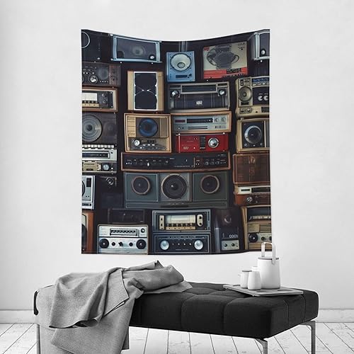 Miniatura 6 de HJTRW Tapiz vintage para colgar en la pared de radio, 60 x 51 pulgadas, tapiz para dormitorio, divertido tapiz de pared, arte de pared, manta de