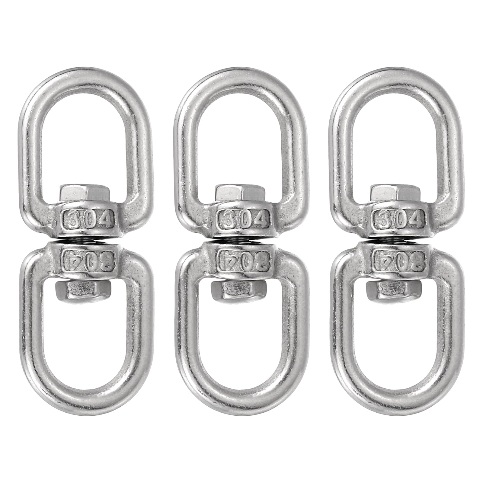 PATIKIL Double Ended Swivel Hook, (M4, 3Pcs), 304 Stainless Steel Eye to Eye Swivel Shackle Ring Connector, Suit for Marine/Tree Swing/Hammock Chair/Gardens/Outdoor Activities