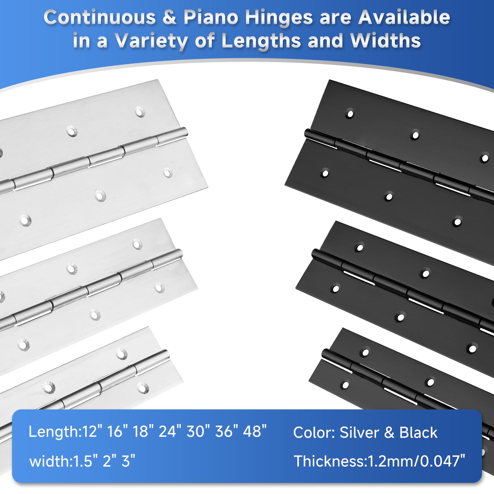 2 bisagras de piano de 48 x 2 pulgadas de ancho, bisagra de piano de acero inoxidable de 0.047 pulgadas de grosor, bisagras continuas para gabinete resistente, puerta, caja de herramientas,