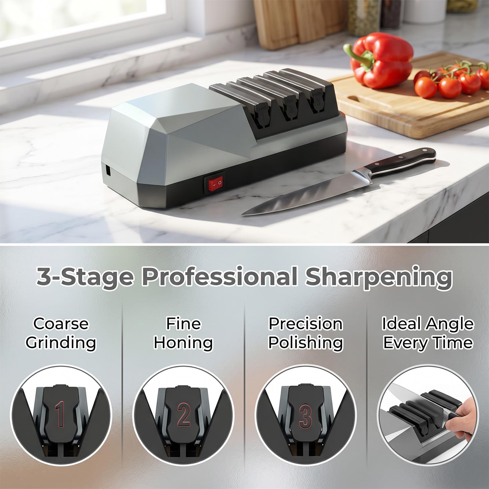Aiguiseur Couteaux Électrique, Outil D'afilage En 3 Étapes Avec Des Abrasifs Diamant, Aviseur Électrique Professionnel De Couteaux Pour De Cuisine, Couteaux De Chef, Couteaux Dentés, Ciseaux