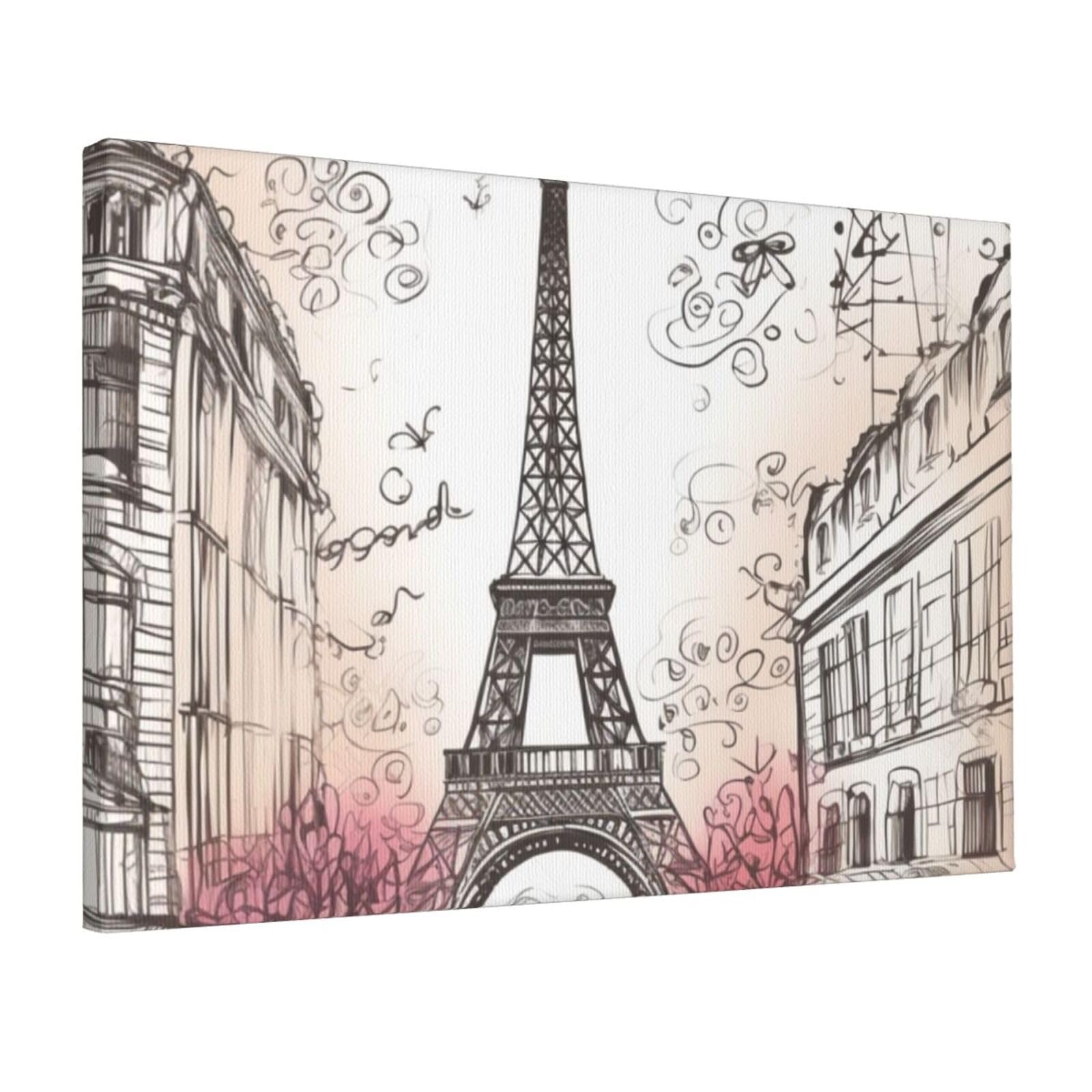 DWVTSLH French Paris Tour Eiffel Tower Poster Paintings Canvas Wall Art Bedroom Prints Home Decor Hanging Picture Modern Home Artworks Aesthetic for Living Room Office Wall Decor 12x18in Unframed
