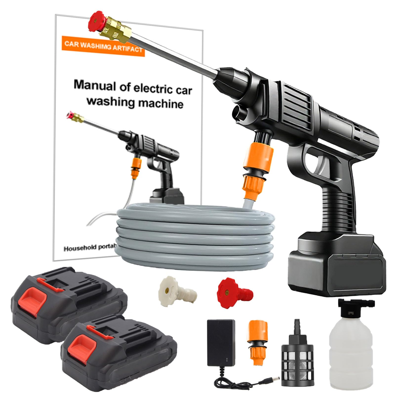 Cordless Pressure Washer With 2 Batteries, Hand Held Battery Power Jet Wash Pro Kit For Car Garden Patio Floor Cleaning With 5m Hose