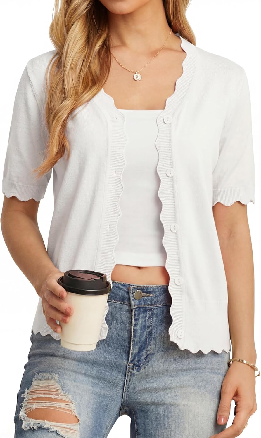 GRECERELLE Womens Summer Lightweight Short Sleeve Cropped Cardigan V-Neck Knit Sweater Shrug for Dressy