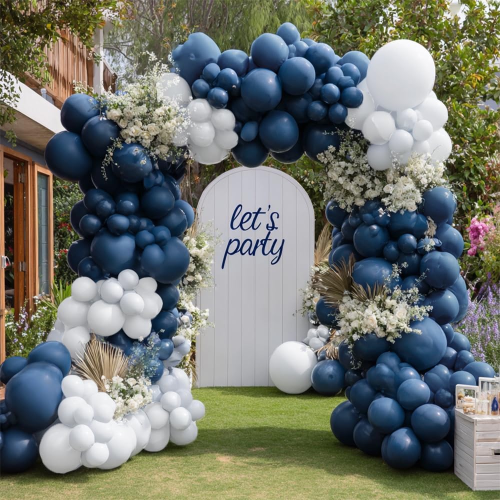 Dusty Blue Wite Double Stuffed Balloon Garland Different Sizes 18In 12In 5In Pastel Balloon Arch Kit For Baby Shower Wedding Gender Reveal Birthday Party Decorations