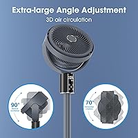 Vista 4 de Ventilador de pie oscilante CirculAir de 100ft para dormitorio, ventilador de pedestal de pie silencioso con altura ajustable de 17"-37.8", motor