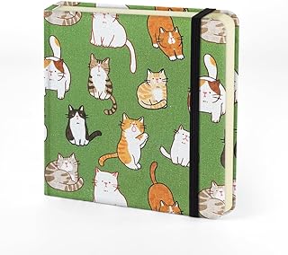 Small Square 4.8x4.8" 80gsm Mini Notebooks Blank Pages Sketchbooks Travel Journal Pocket Hardcover Paint Writing Notebook Blank Diary Memo Planner Sketchbook Fabric Cover, Cat