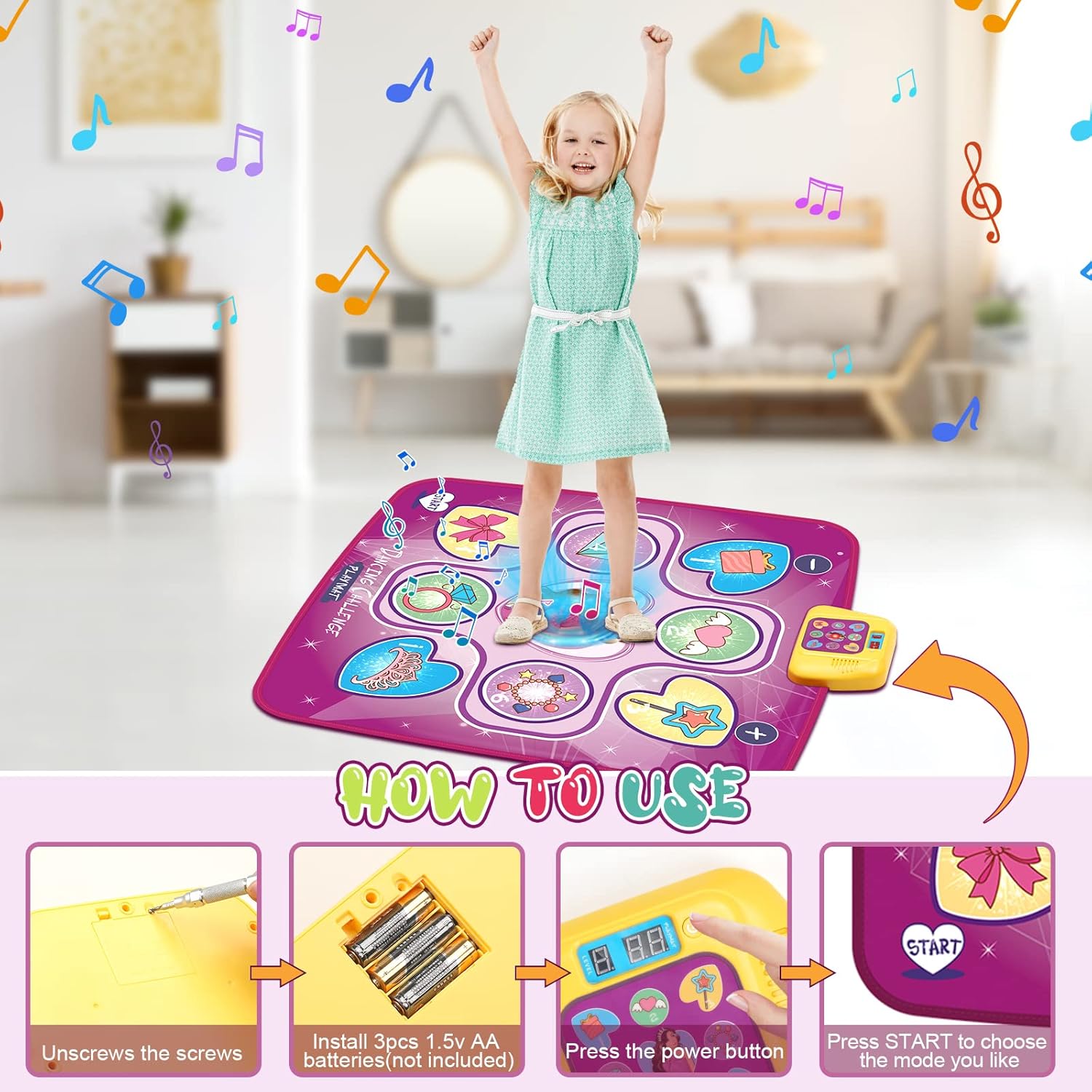 Dance Mat - Musical Mat Dance Mixer Step Play Mat, Dance Pad with LED Lights, Adjustable Volume, Built-in Music, 3 Challenge Levels - Electronic Dance Mats Game Toy Gift for Kids Boys Girls : Toys & Games