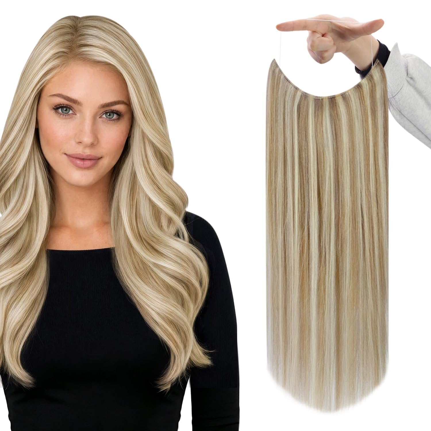 Full Shine Invisible Wire Hair Extensions Human Hair 20 Inch 86g