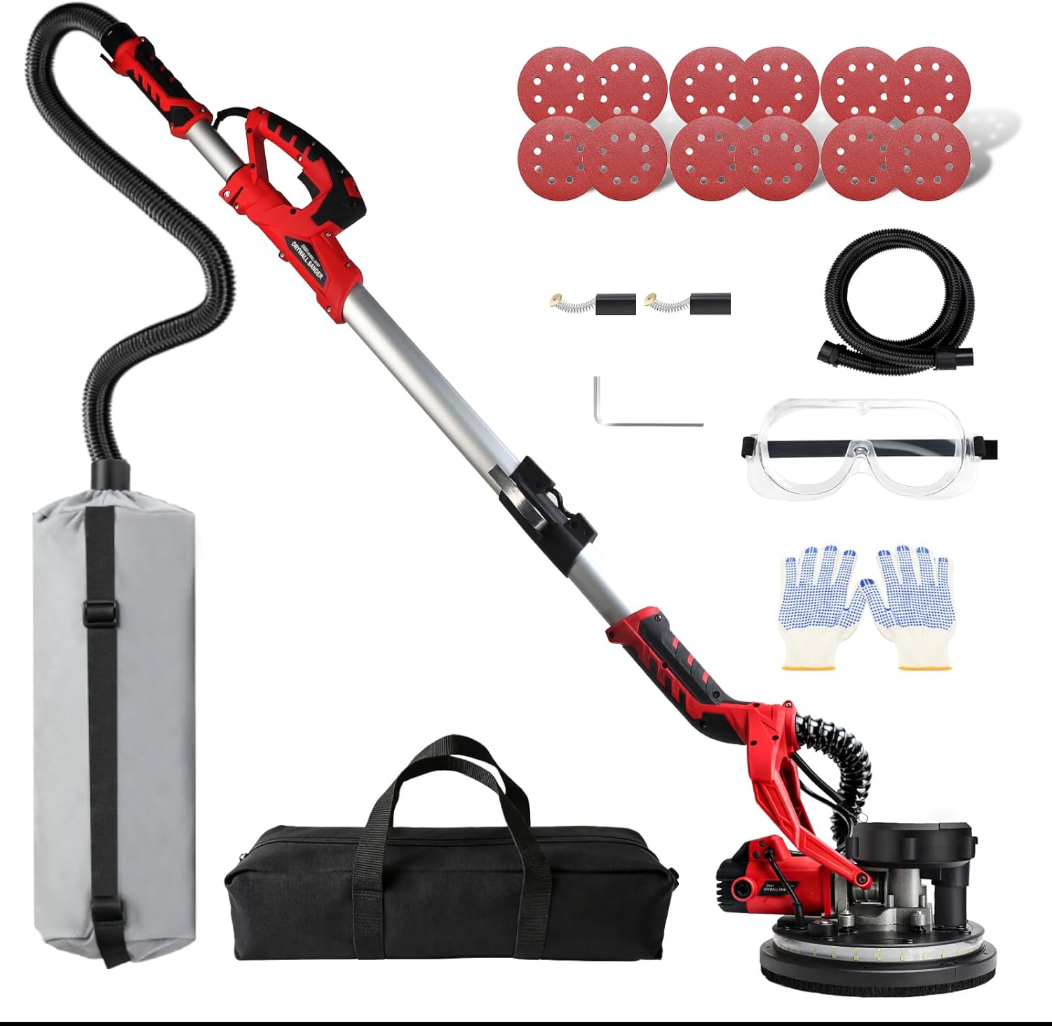 Drywall Sander,810W Electric Drywall Sander with Vacuum Dust Collector,1000-2100RPM,6-Speed Adjustable,Popcorn Ceiling Removal Tool With 12 Sanding Discs, LED Light, Extendable & Foldable Handle