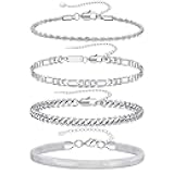 RANKEEF 2 Pcs Chain Bracelet for Men - Silver Plated 7-9inch Figaro Rope Cuban Link Bracelet Set - Gifts for Men Dad Husband Boyfriend