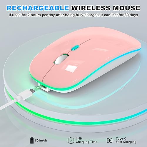 Miniatura 8 de Ratón inalámbrico LED para laptop, mouse inalámbrico Bluetooth para MacBook Air Pro Mac iPad PC, recargable de 3 modos (BT 5.2 + 2.4G USB AUSB C)