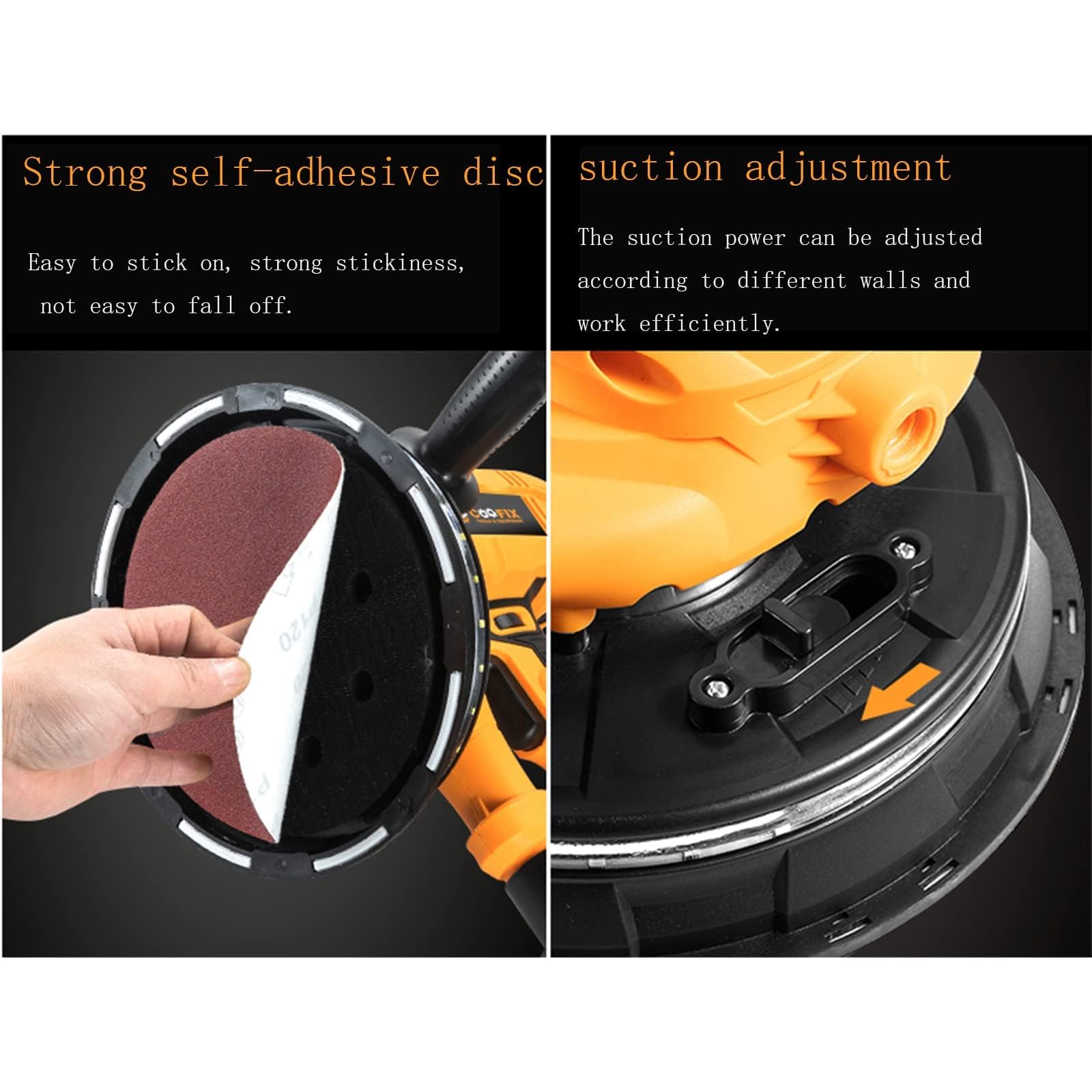 Levigatrice per cartongesso, levigatrice elettrica per pareti da 1100 W, con illuminazione a LED a 360°, tubo di raccolta della polvere esteso, regolazione della velocità a 6 velocità, per levigatur