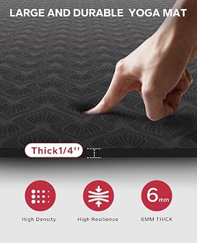 HAPBEAR Extra Large Yoga Mat - 72x48x6mm (1/4 inch), Non-Slip, Durable, Thick Wide Exercise Mat for Home Workouts, Yoga, Pilates, Stretching and Cardio Workouts