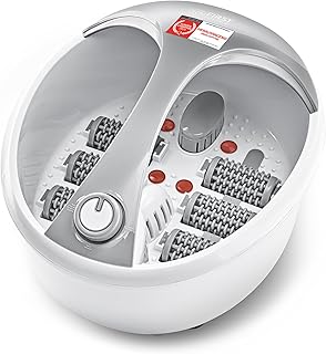 TZS First Austria - Fußbad mit Massagefunktion - 450W - 3 Einstellungen & 6 Massagerollen - Elektrisches Fußsprudelbad mit Heizfunktion - Griff & Aromabox