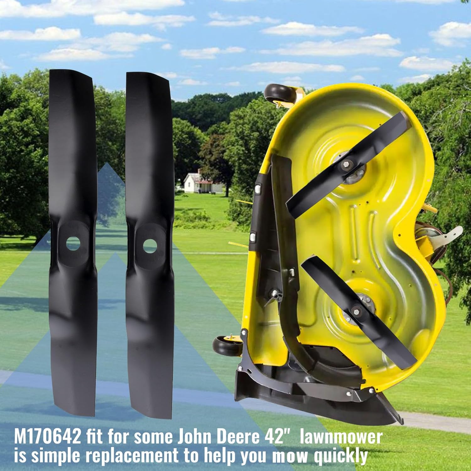 2 PCS Lawn Mower Blades Fit for 42" M170642 UC22008 Riding Mower X330 X350 X354 X370 X380, Replacement for Z Trak Zero Turn Z335E Z335M Z345M Z345R Z315E Z320M Z320R Mower