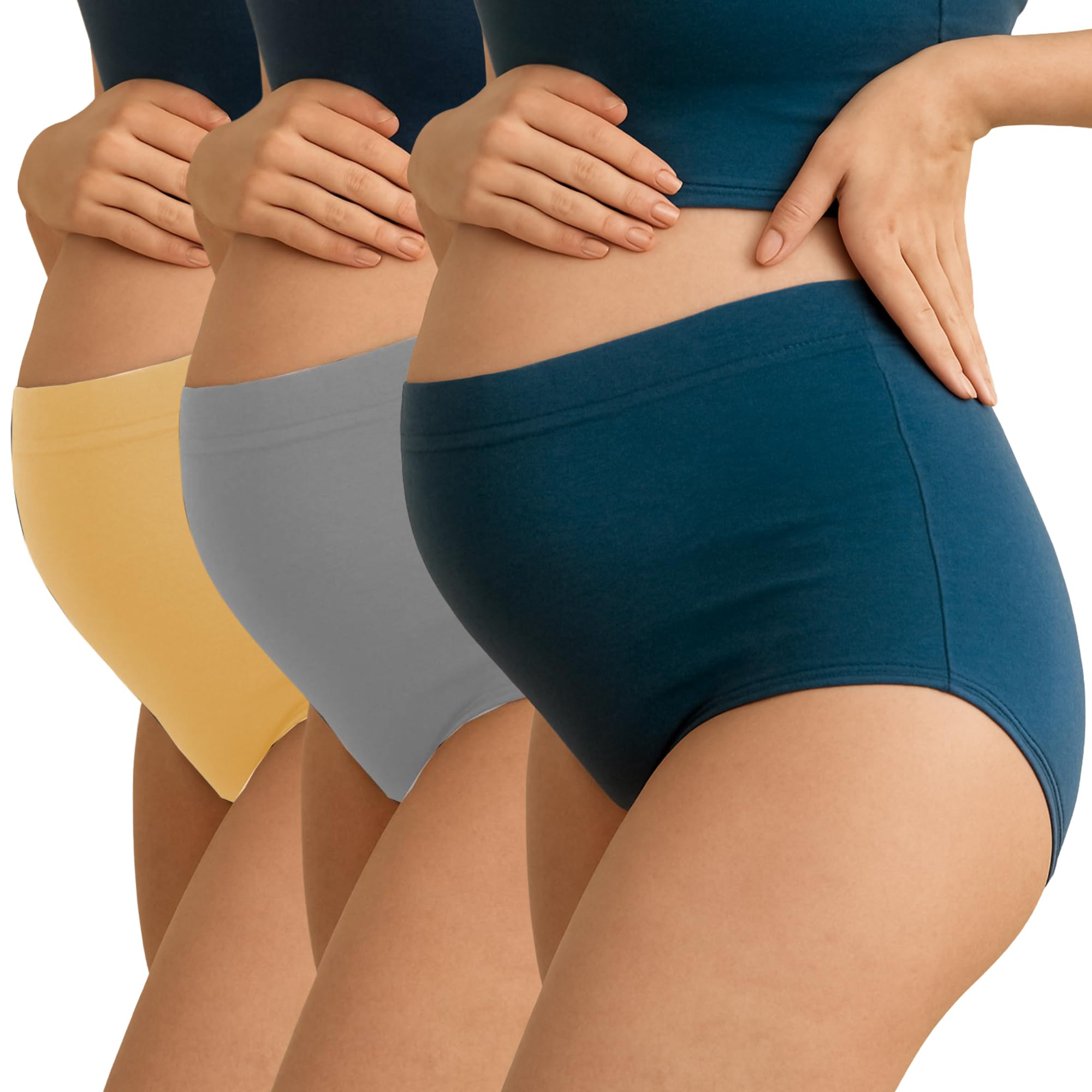 tummy Maternity Panty Pack of 3 Beige Blue Grey | High Waist Over Bump Pregnancy Underwear | Bamboo-Cotton Postpartum Panty | C Section Recovery | Soft Stretch Maternity Briefs for Women-picture-23