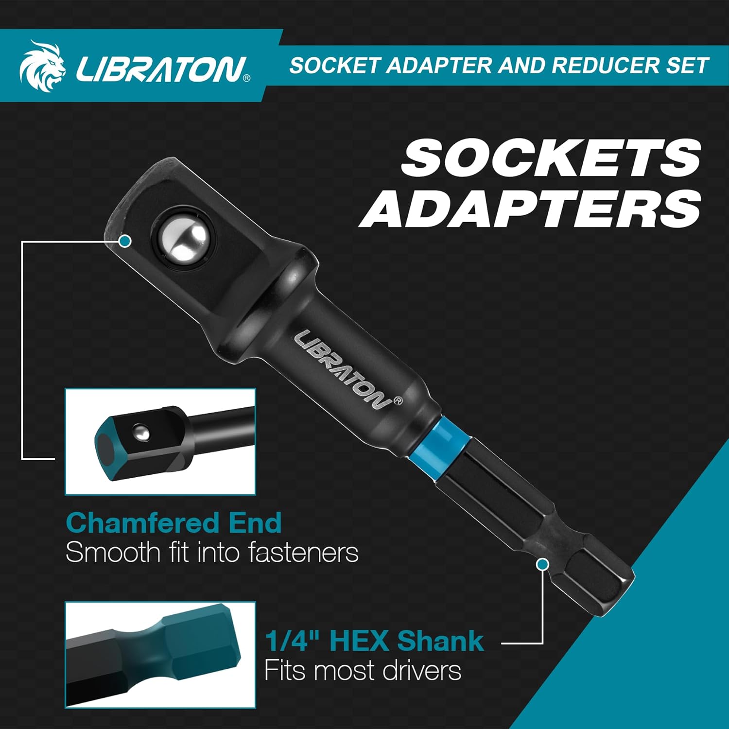 LIBRATON 20PCS Socket Adapter and Reducer Set, Impact Socket Adapters, Includes Cr-V Reducers, Cr-Mo Universal Joints, Cr-V Socket Adapter Extension, XPE Foam, for Automotive Repair DIY Project