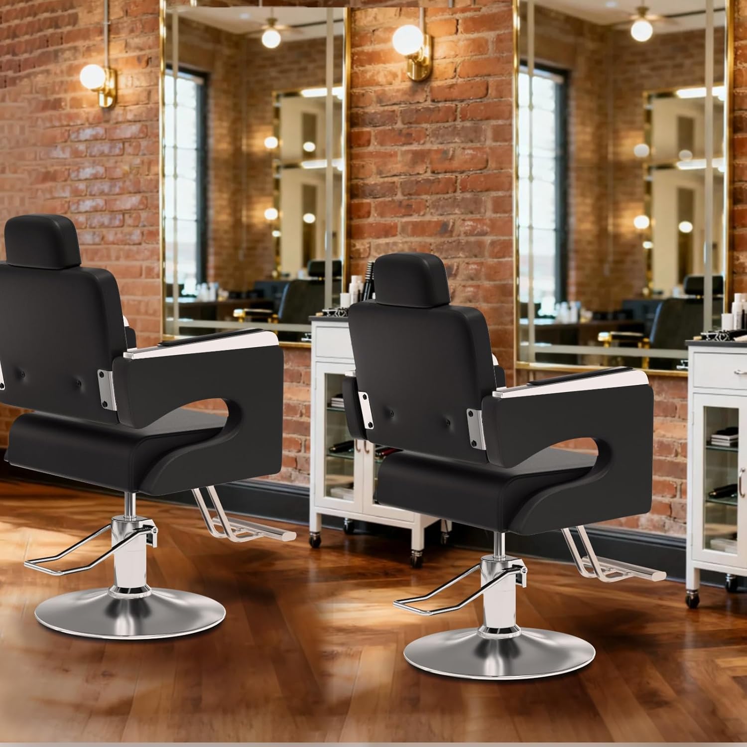 Salon Chair for Hair Stylist, Barber Chair with Heavy Duty Hydraulic Pump, Stylist Chair for Barbershop,Silla de Barberia 360 Degrees Rolling Swivel Spa Beauty Equipment for Hair Stylist, Black/Silver