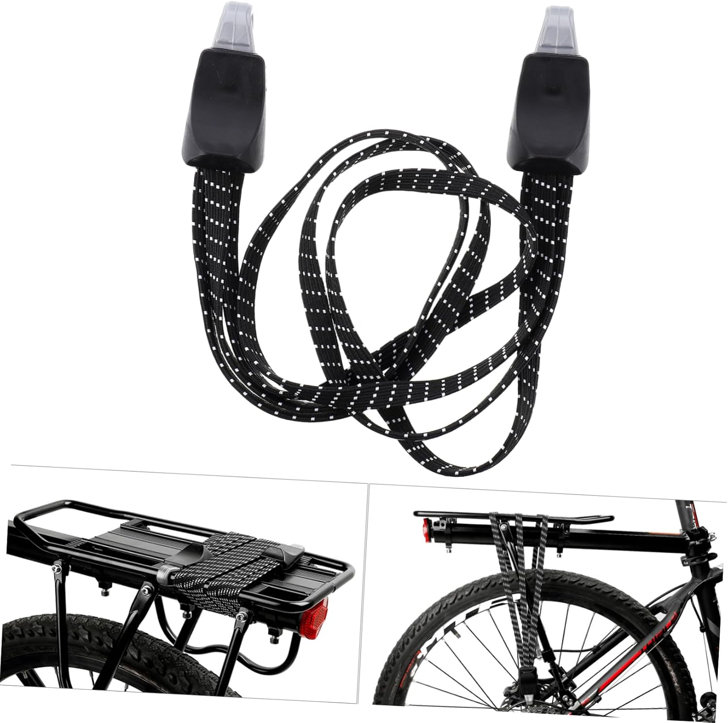 Bike Binding Rope 5Pcs 3 in 1 Elastic Straps for Cargo Rack | Black Rubber Band and Plastic Build, Wide Stretch for Bulky Loads, Helps Protect Frame, Easy to Carry